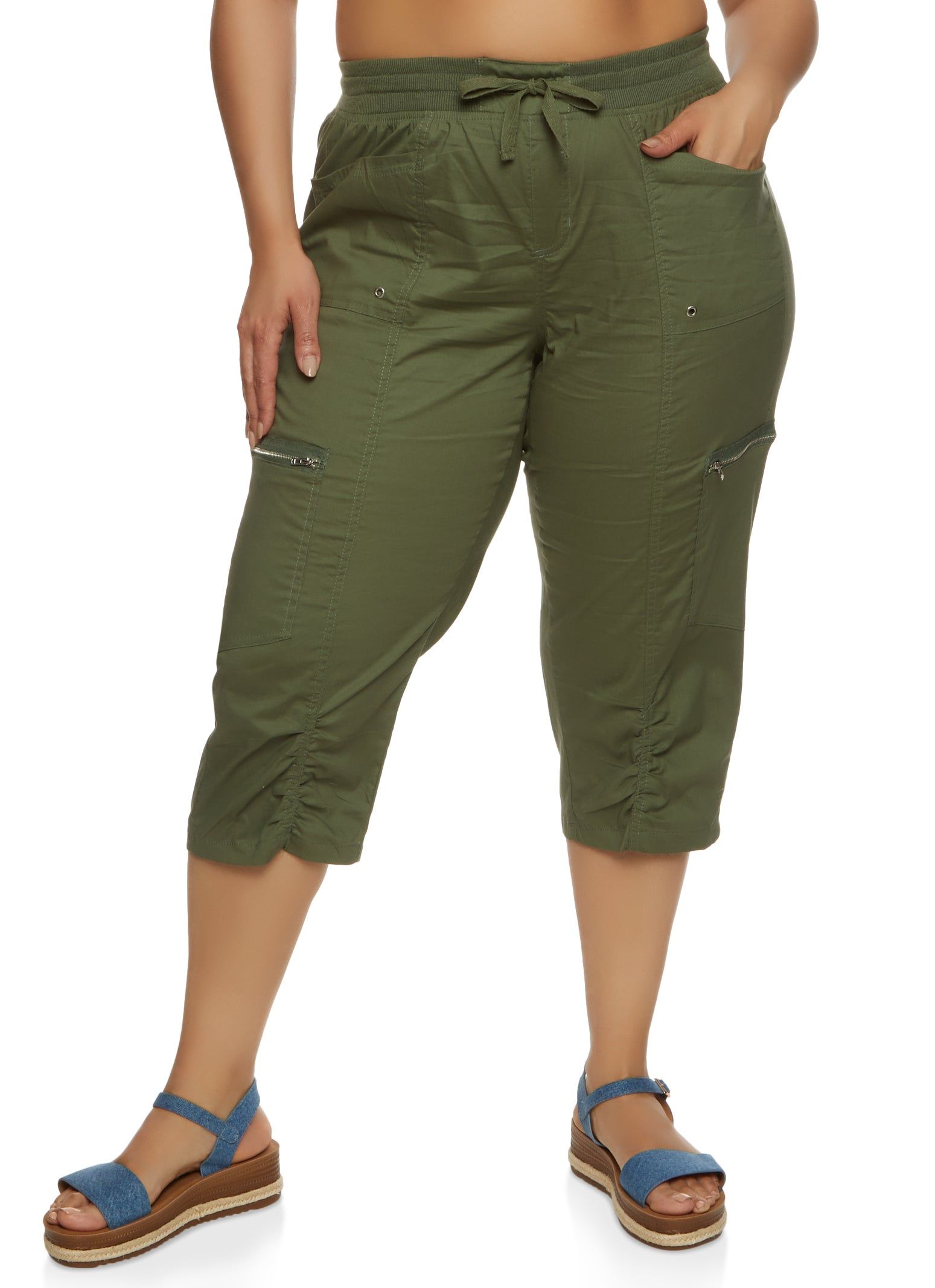 Plus Size Poplin Ruched Capri Pants sold by Rainbow