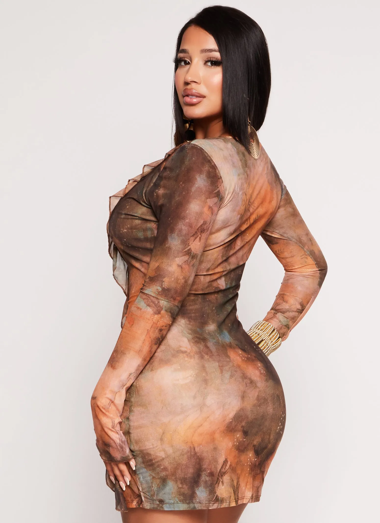 Ruffle Mesh Tie Front Bodycon Dress sold by Rainbow product image thumbnail 3