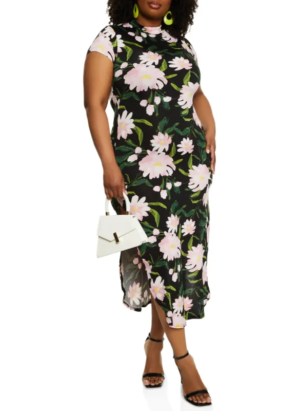 Plus Size Floral Print Cut Out Back Maxi Dress sold by Rainbow