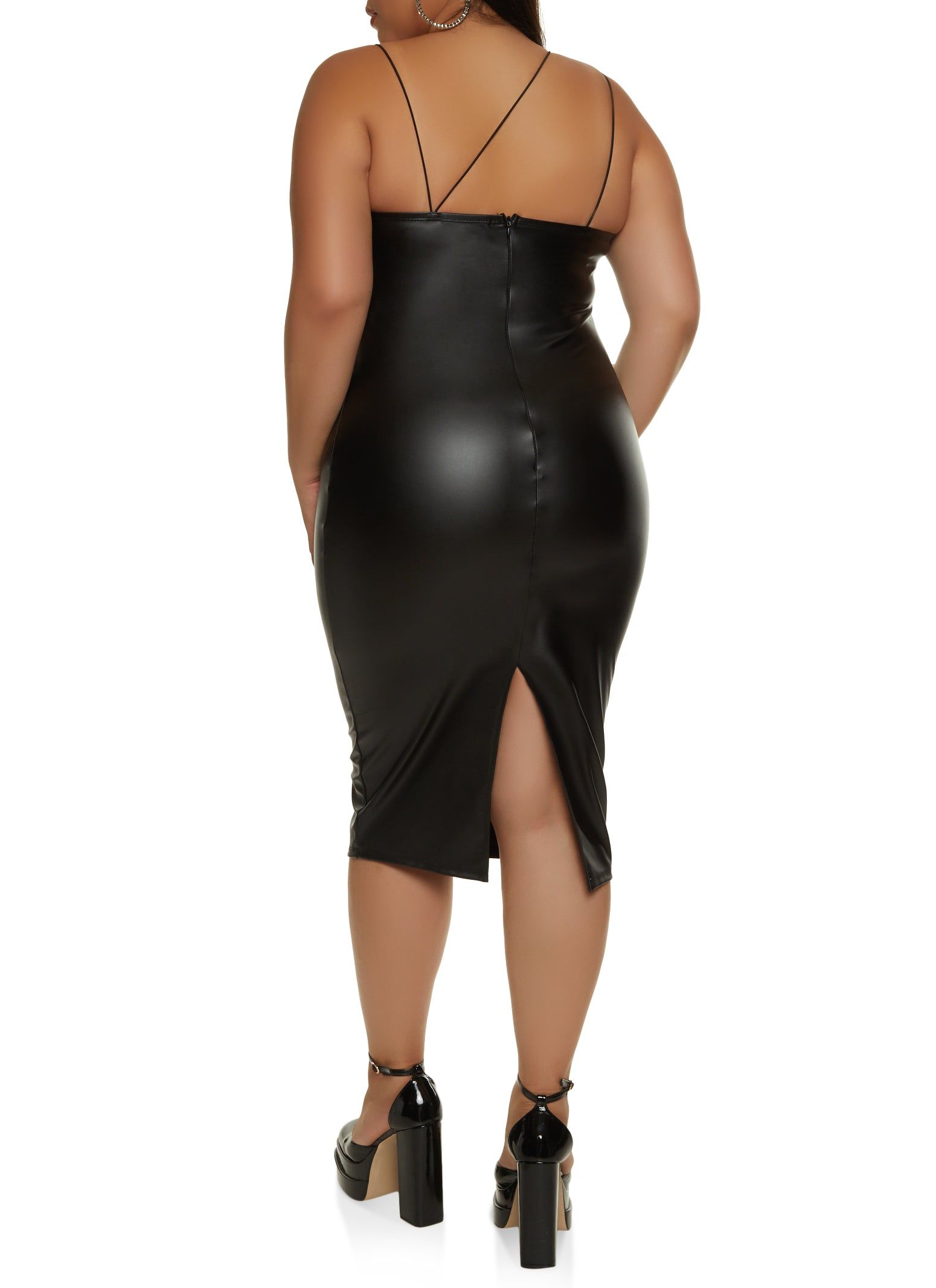 Plus Size Faux Leather Split Hem Midi Dress sold by Rainbow product image thumbnail 3