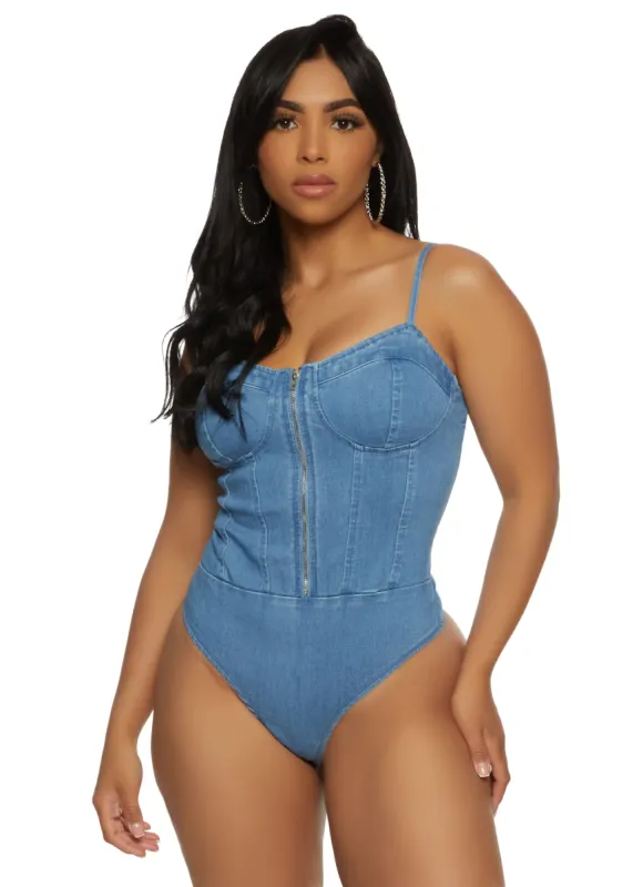 Iris Denim Zip Front Bustier Bodysuit sold by Rainbow