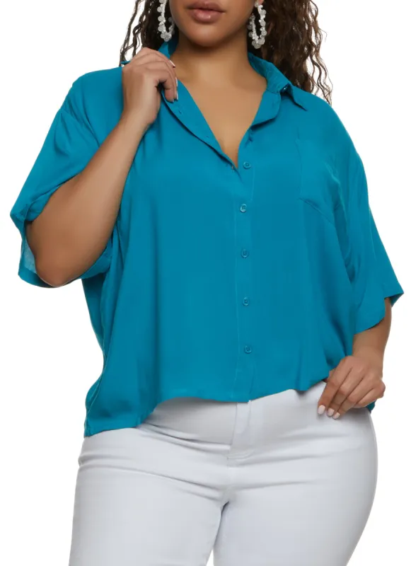 Plus Size Pocket Button Front Shirt sold by Rainbow