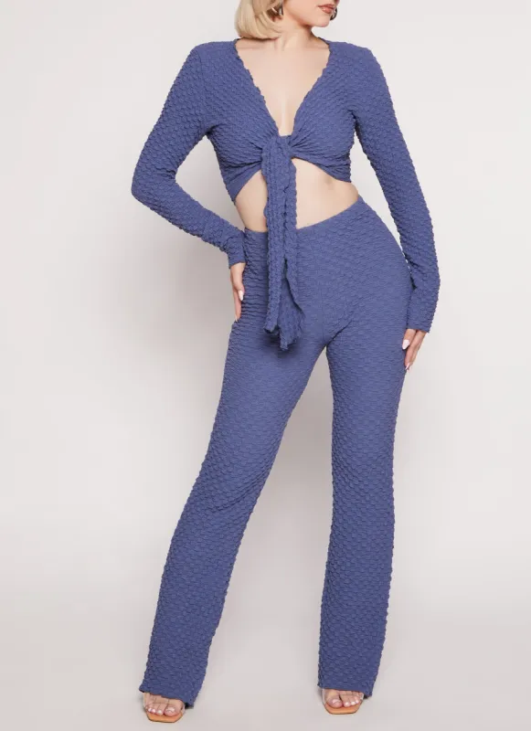 Textured Knit High Waist Flared Pants sold by Rainbow