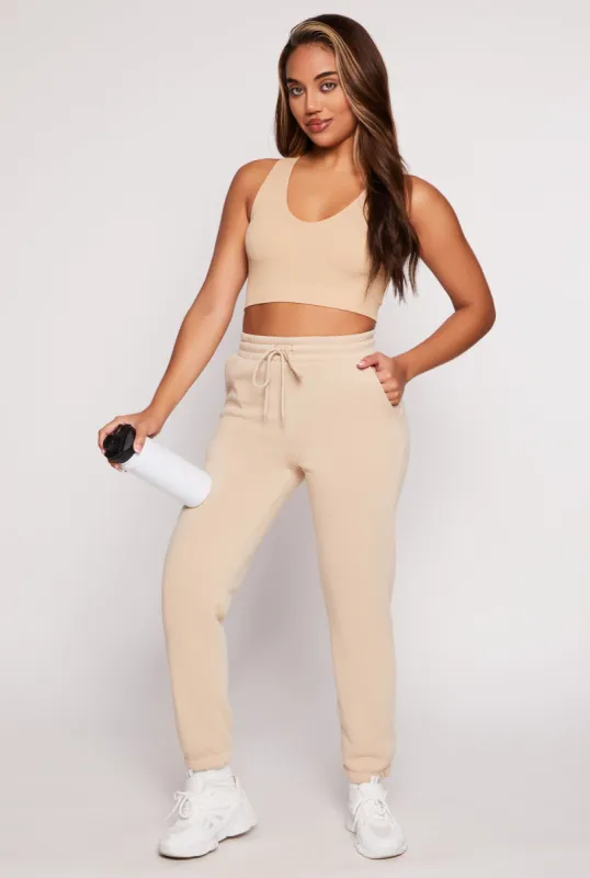 Fleece Drawstring High Waist Joggers sold by Rainbow
