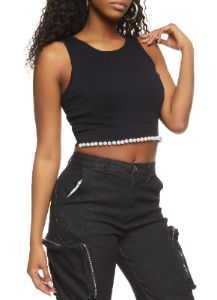 Faux Pearl Trim Tank Top sold by Rainbow