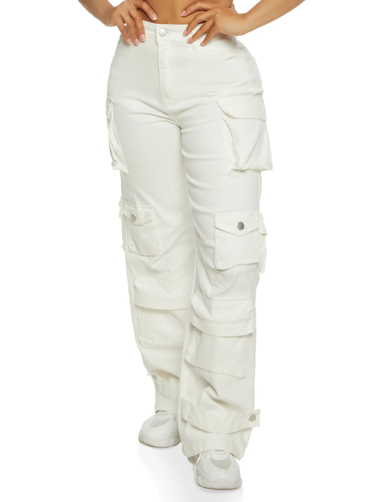 Twill Wide Leg Strap Cargo Pants sold by Rainbow