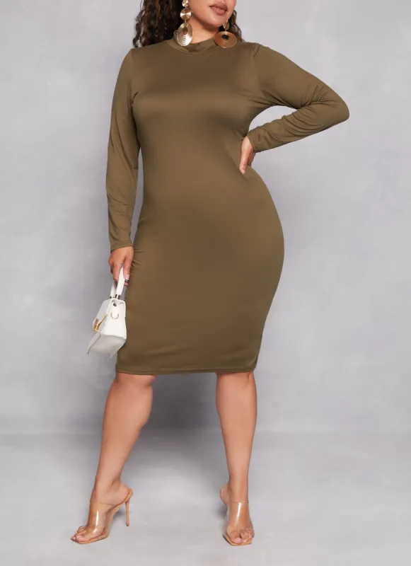 Plus Size Basic Mock Neck Long Sleeve Dress sold by Rainbow
