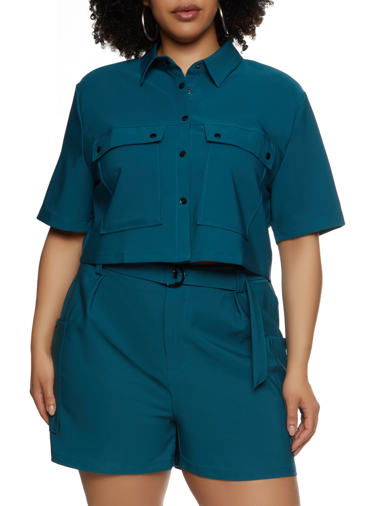 Plus Size Snap Button Front Cropped Shirt sold by Rainbow product image thumbnail 5