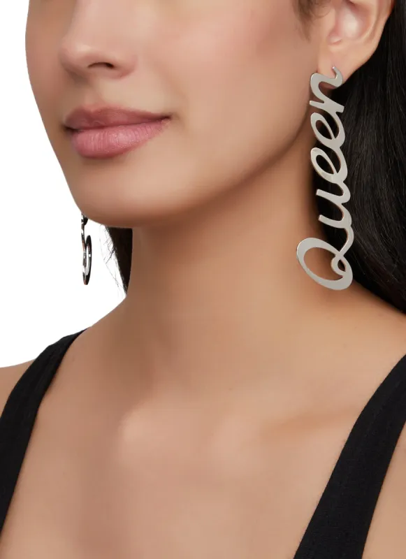 Queen Metallic Drop Earrings sold by Rainbow