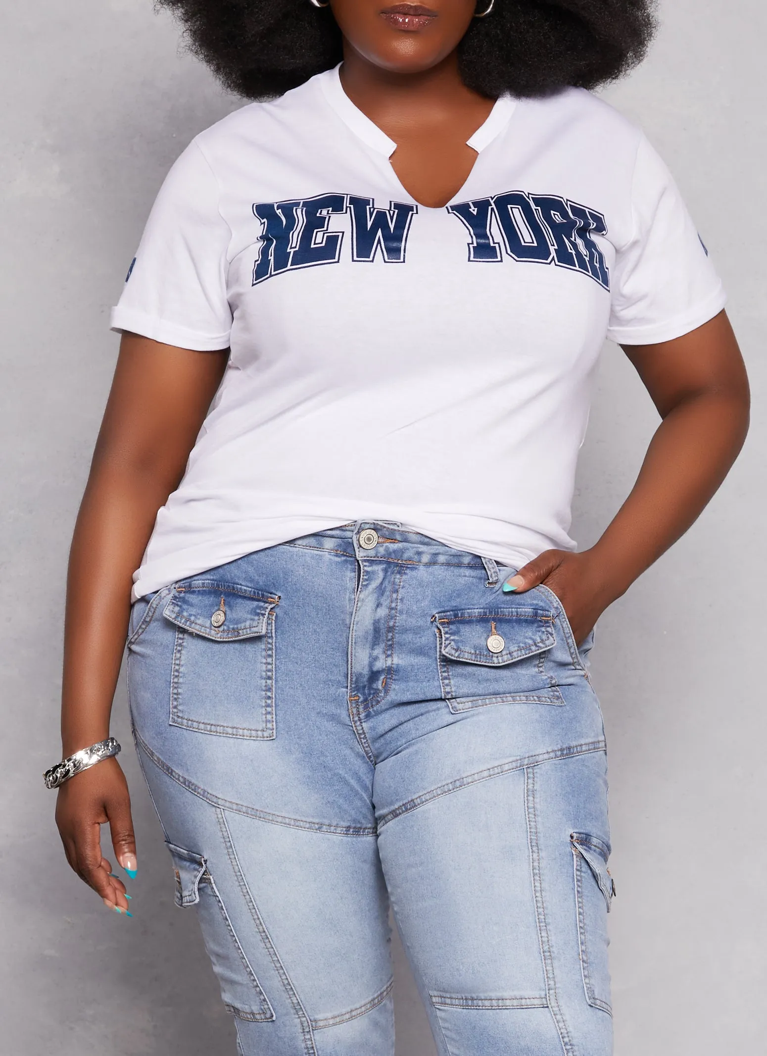 Plus Size New York Notch Neck T-Shirt sold by Rainbow