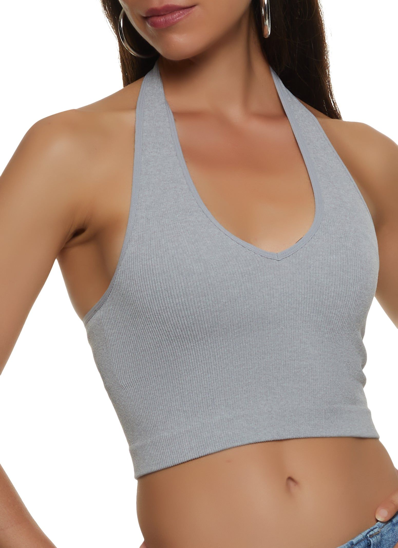 Compression Rib Halter Crop Top sold by Rainbow