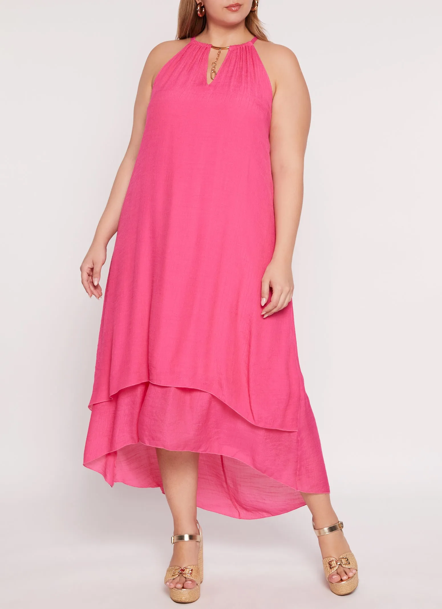 Plus Size Chain Detail Tiered Maxi Dress sold by Rainbow