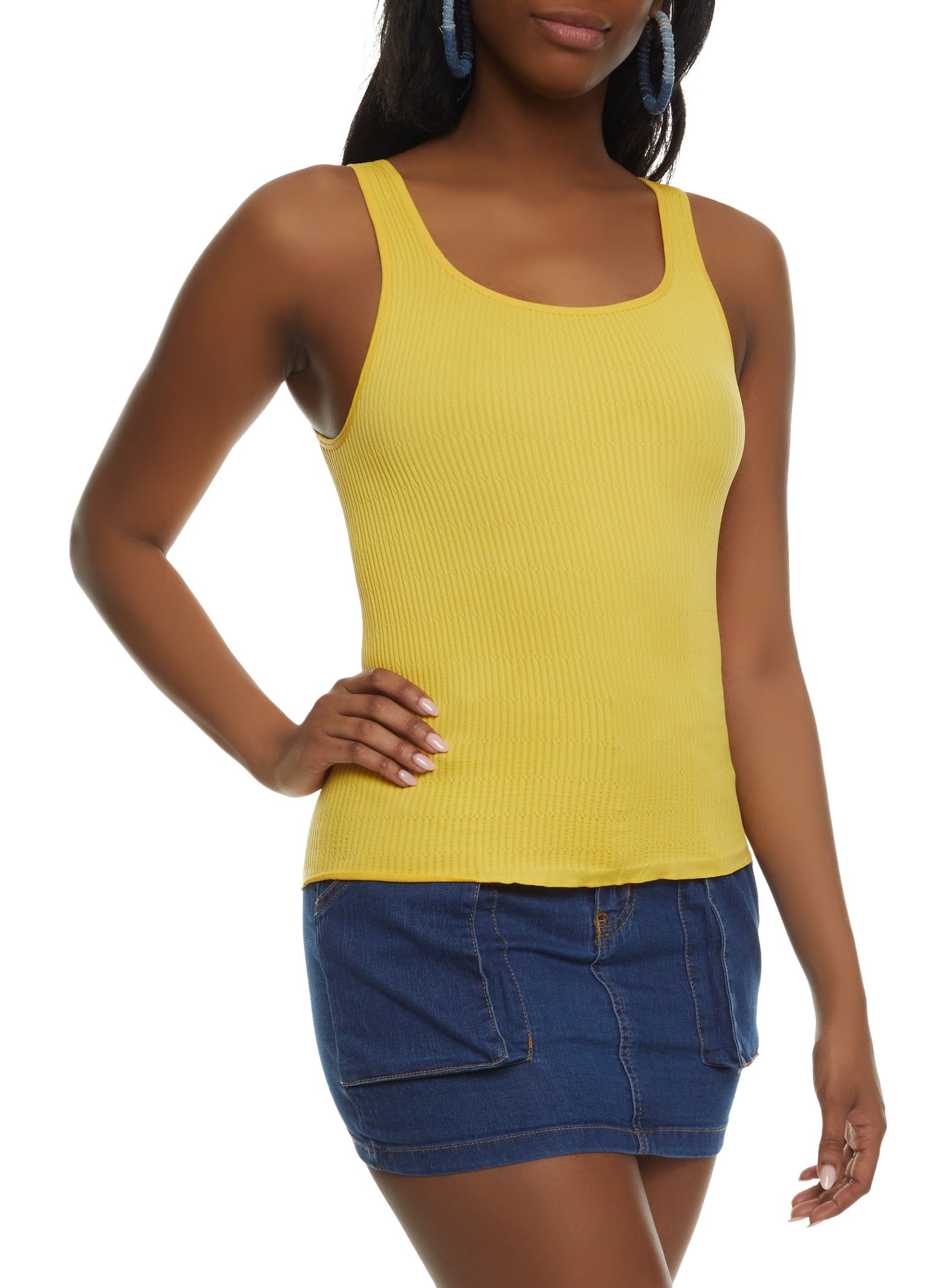 Seamless Ribbed Knit Lettuce Edge Tank Top sold by Rainbow