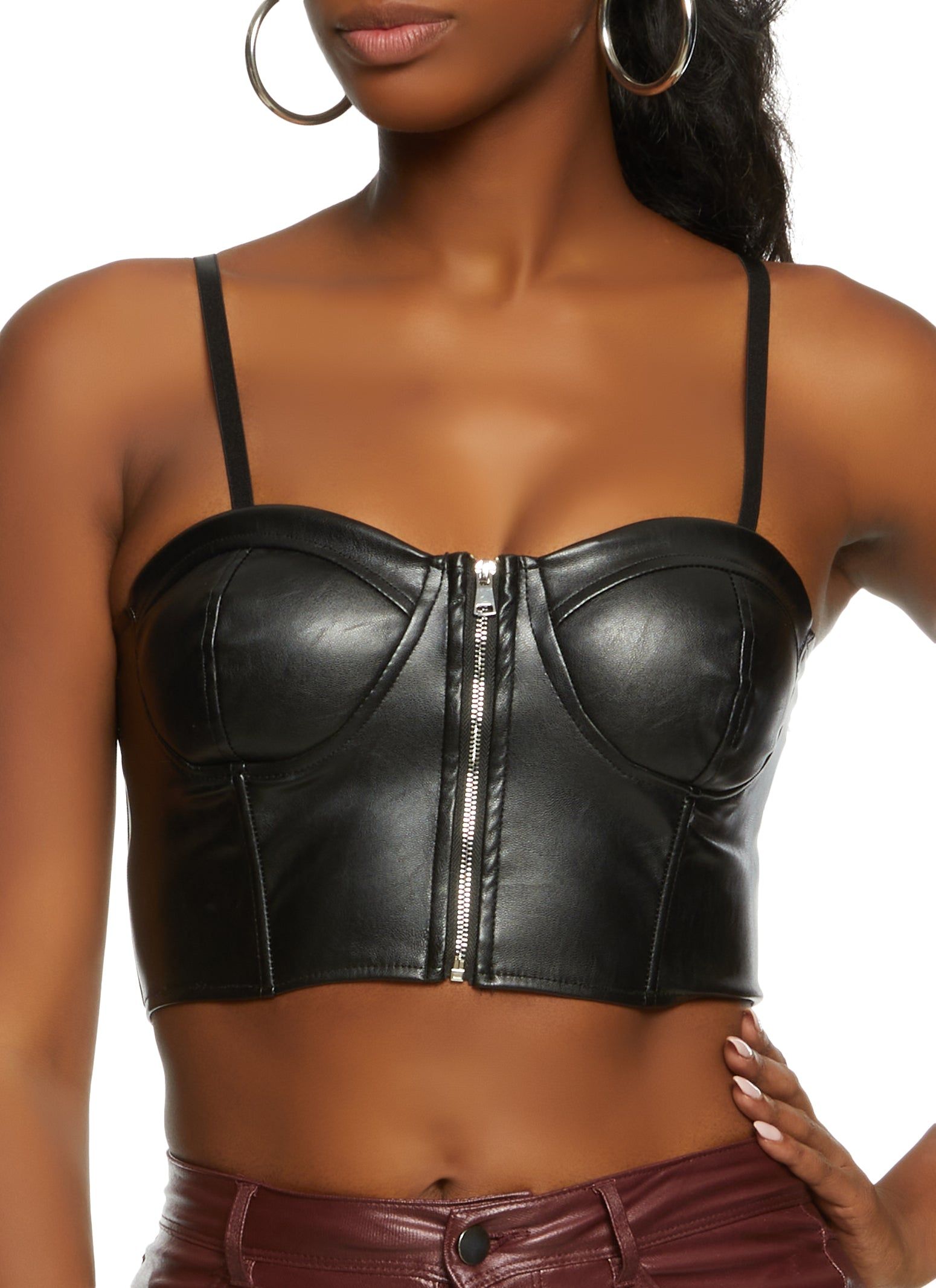 Faux Leather Zip Up Corset Crop Top sold by Rainbow