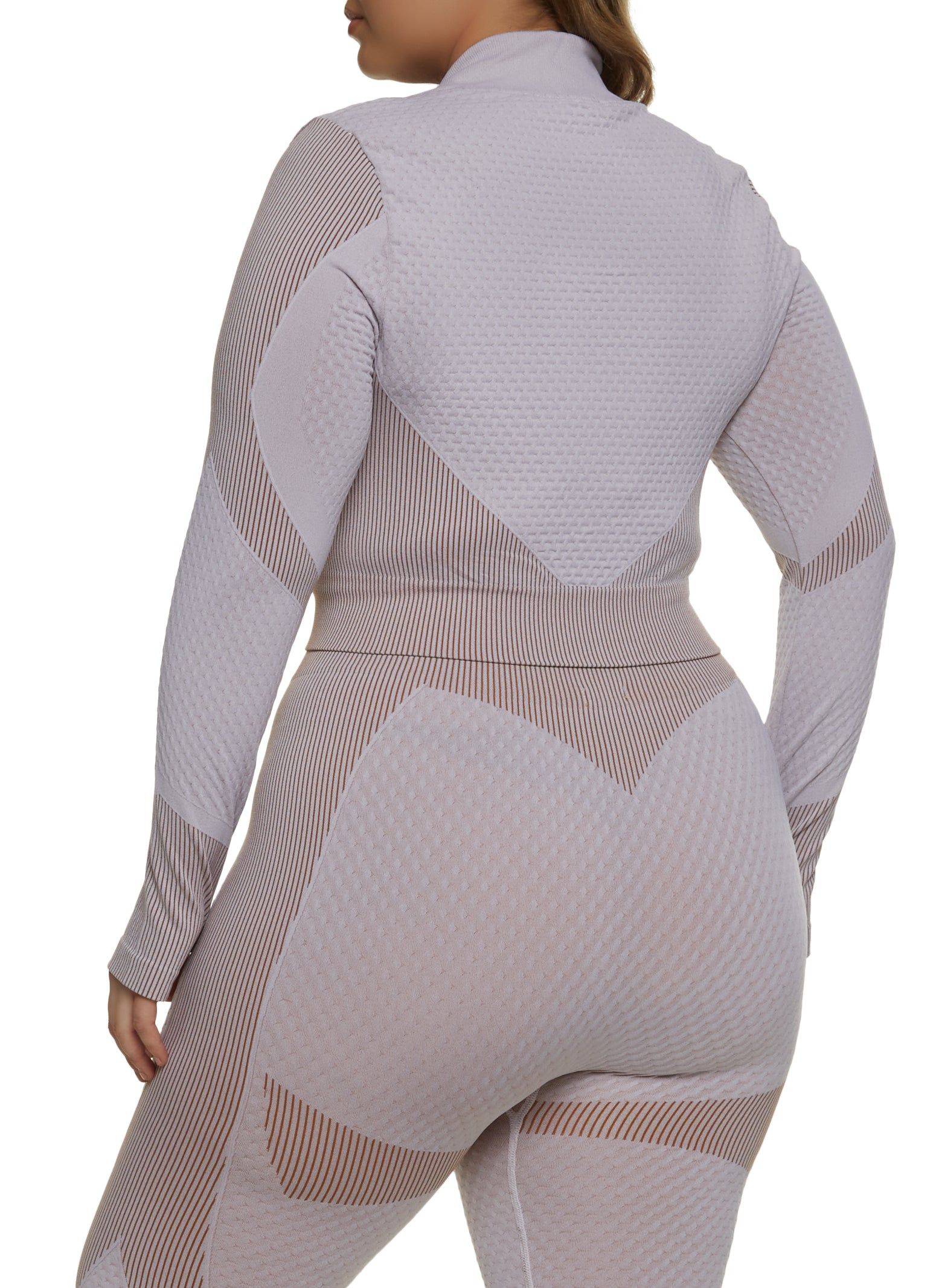 Plus Size Seamless Striped Detail Waffle Knit Track Jacket sold by Rainbow product image thumbnail 3