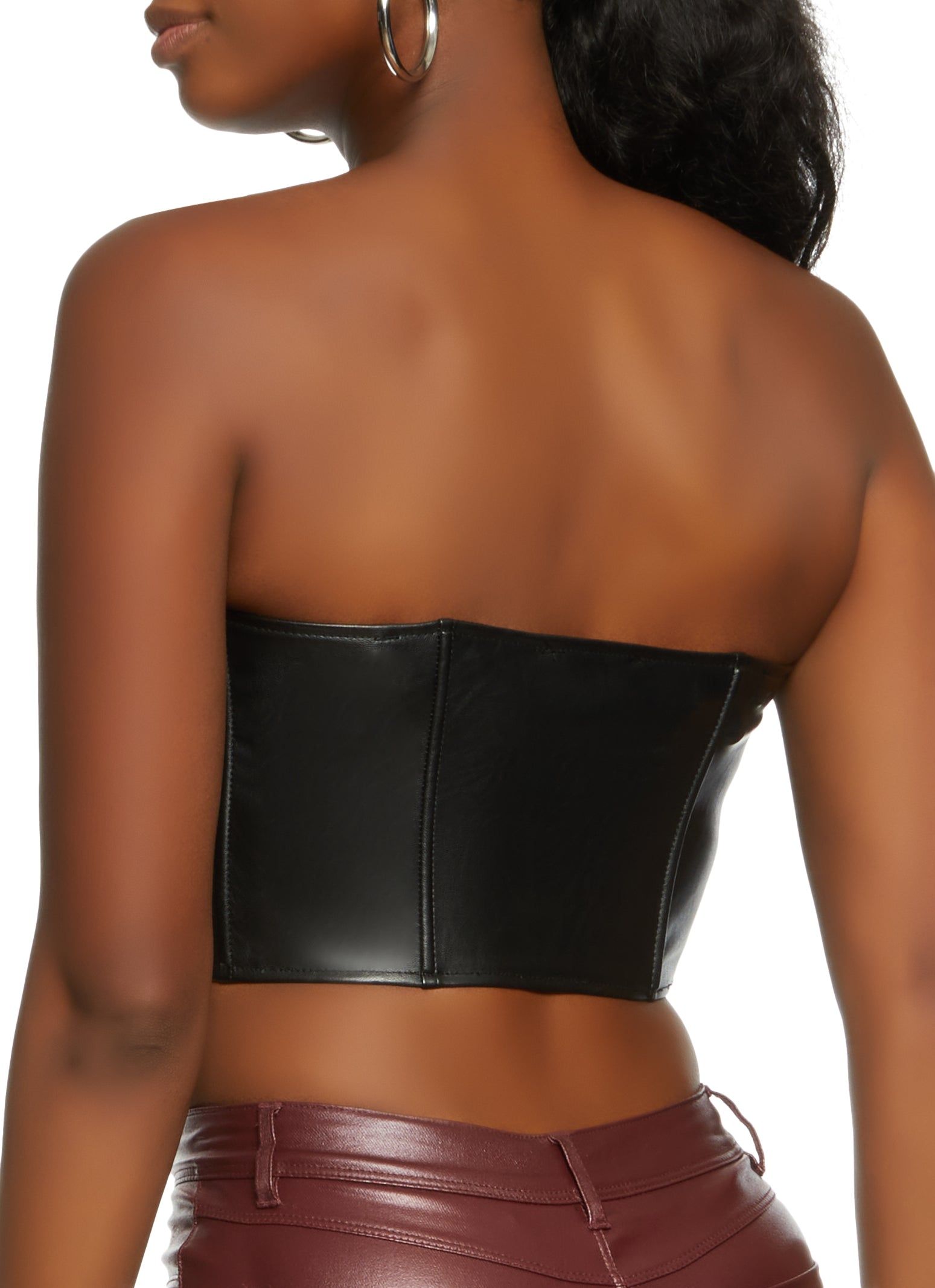 Faux Leather Zip Up Corset Crop Top sold by Rainbow product image thumbnail 5