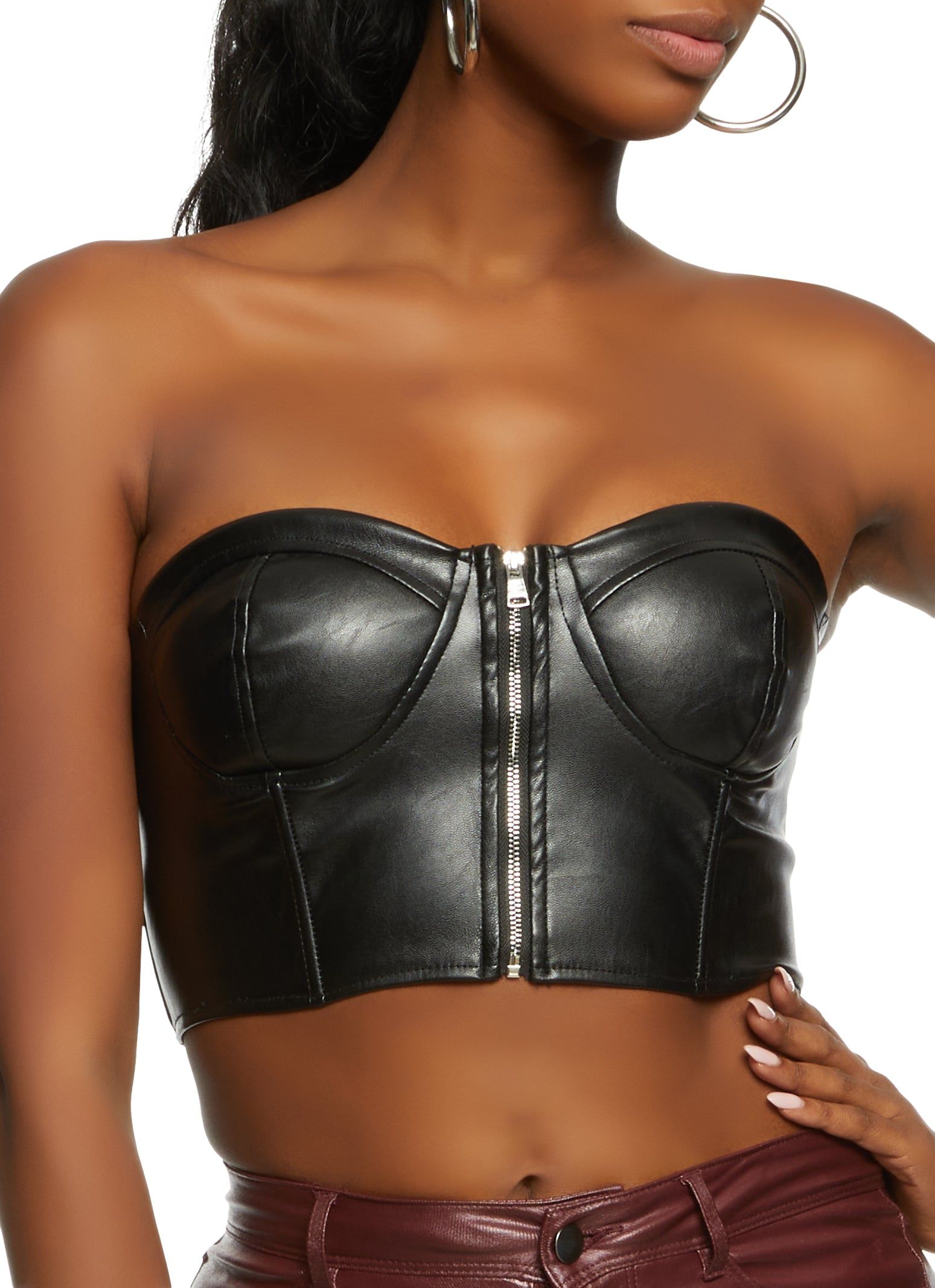 Faux Leather Zip Up Corset Crop Top sold by Rainbow product image thumbnail 3