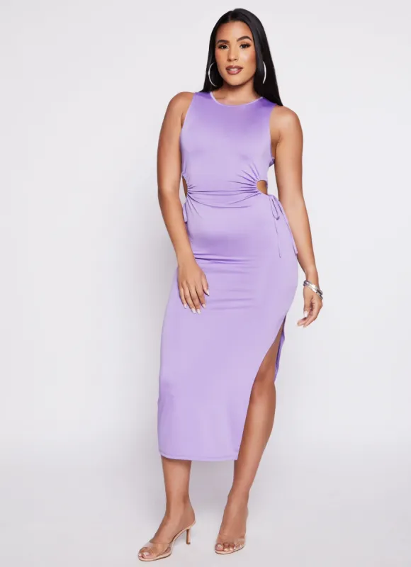 Drawstring Side Cut Out Waist Tank Dress sold by Rainbow