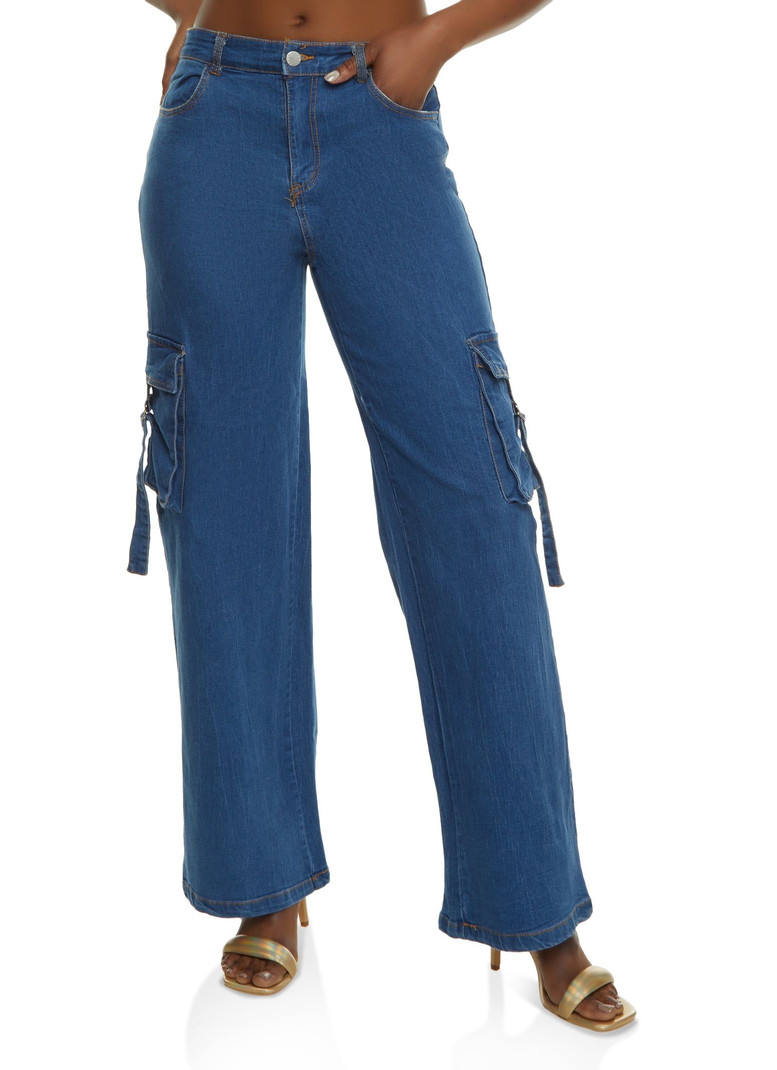 Denim Cargo Wide Leg Pants sold by Rainbow