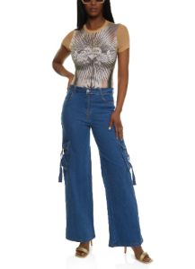 Denim Cargo Wide Leg Pants sold by Rainbow