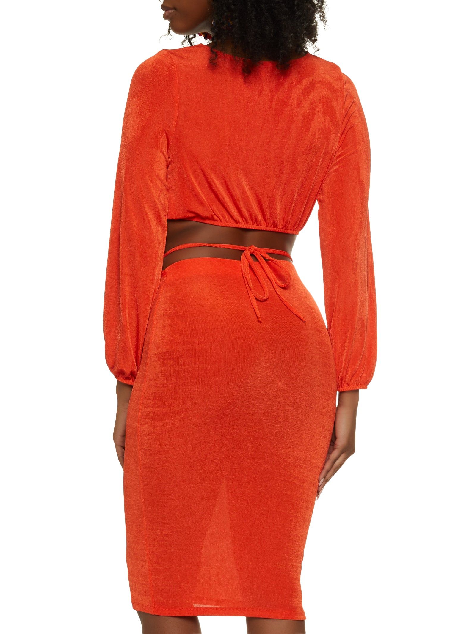 Bubble Sleeve Crop Top and Tie Back Ruched Midi Skirt sold by Rainbow product image thumbnail 3