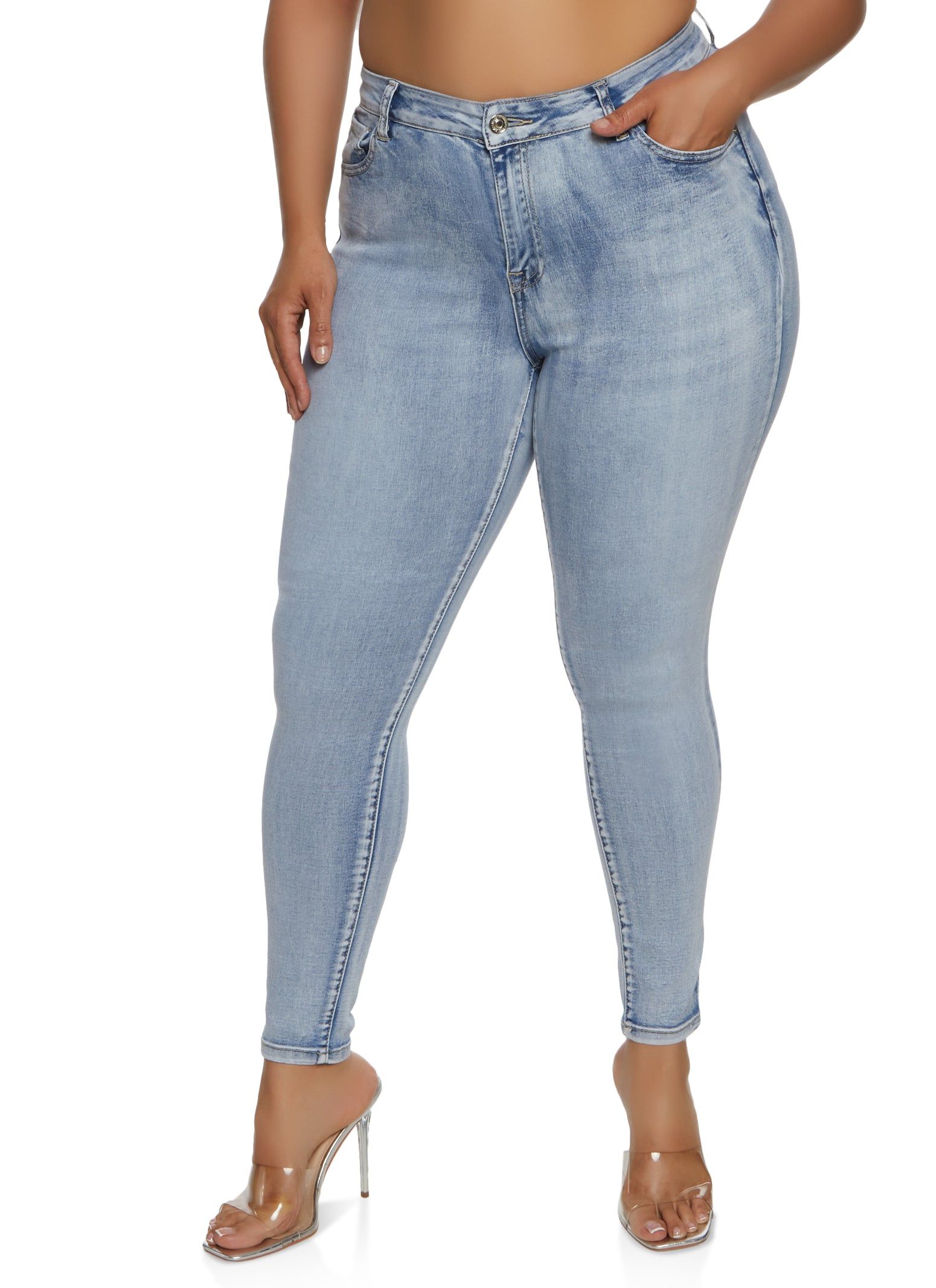 Plus Size WAX High Rise Whiskered Skinny Jeans sold by Rainbow