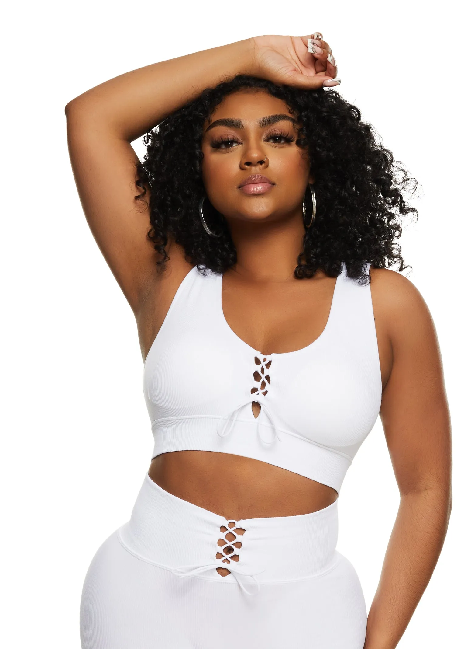 Seamless Lace Up Front Crop Top sold by Rainbow