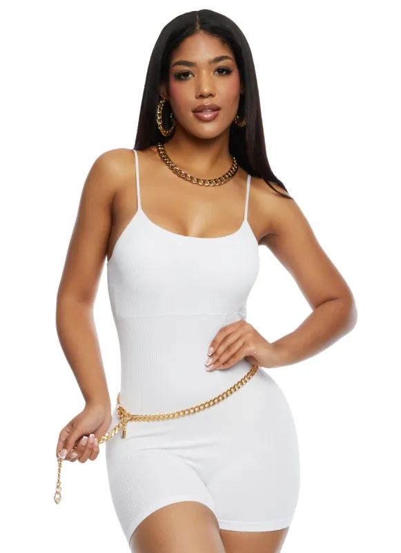 Seamless Ribbed Scoop Neck Cami Romper sold by Rainbow