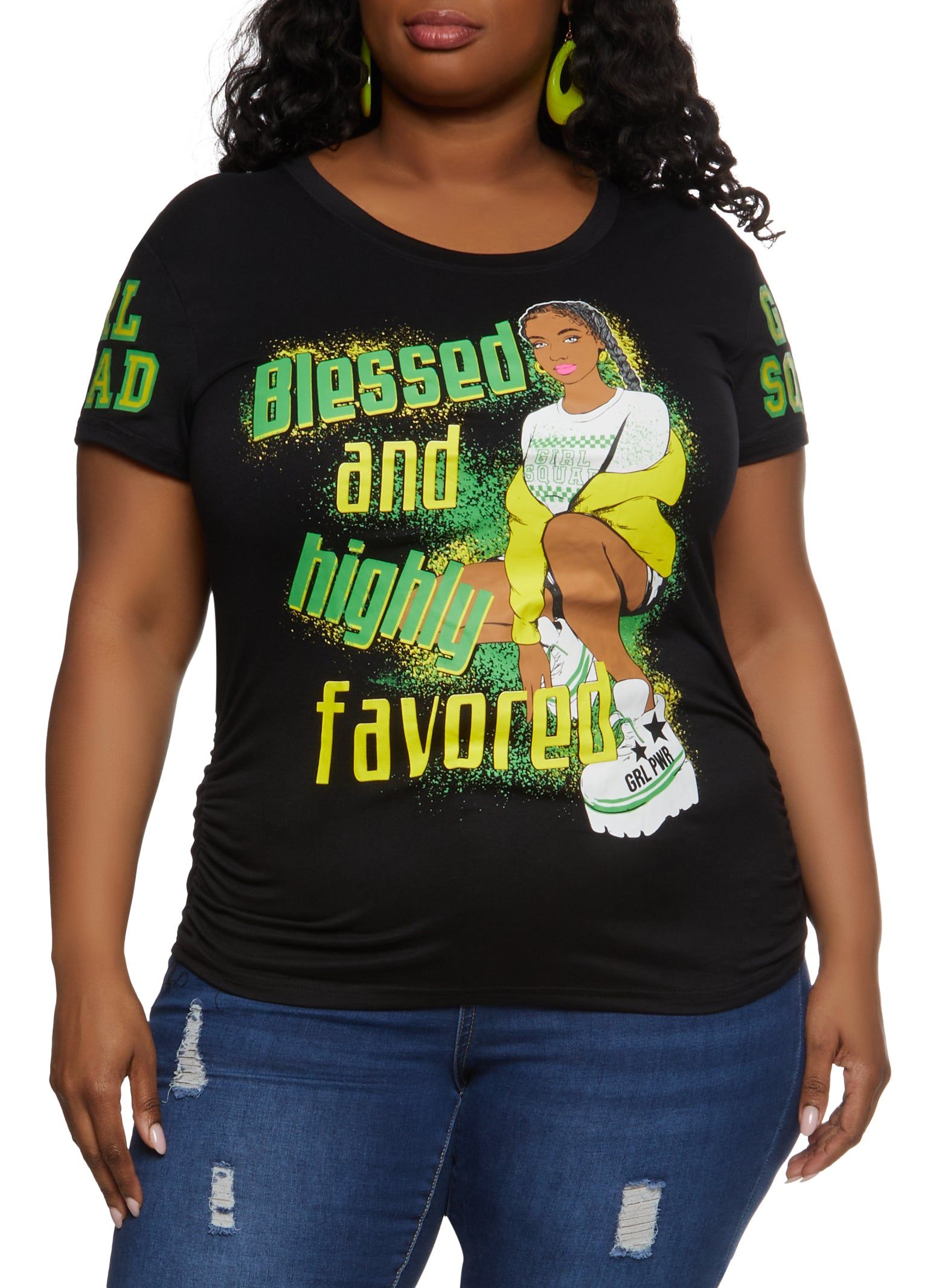 Plus Size Blessed and Highly Favored Graphic Tee sold by Rainbow