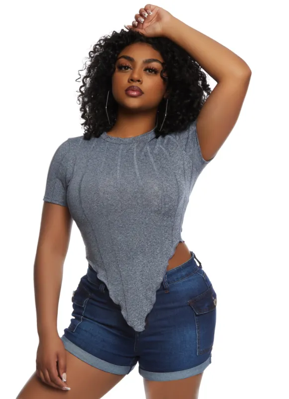 Ribbed Crew Neck Hanky Hem Tee sold by Rainbow