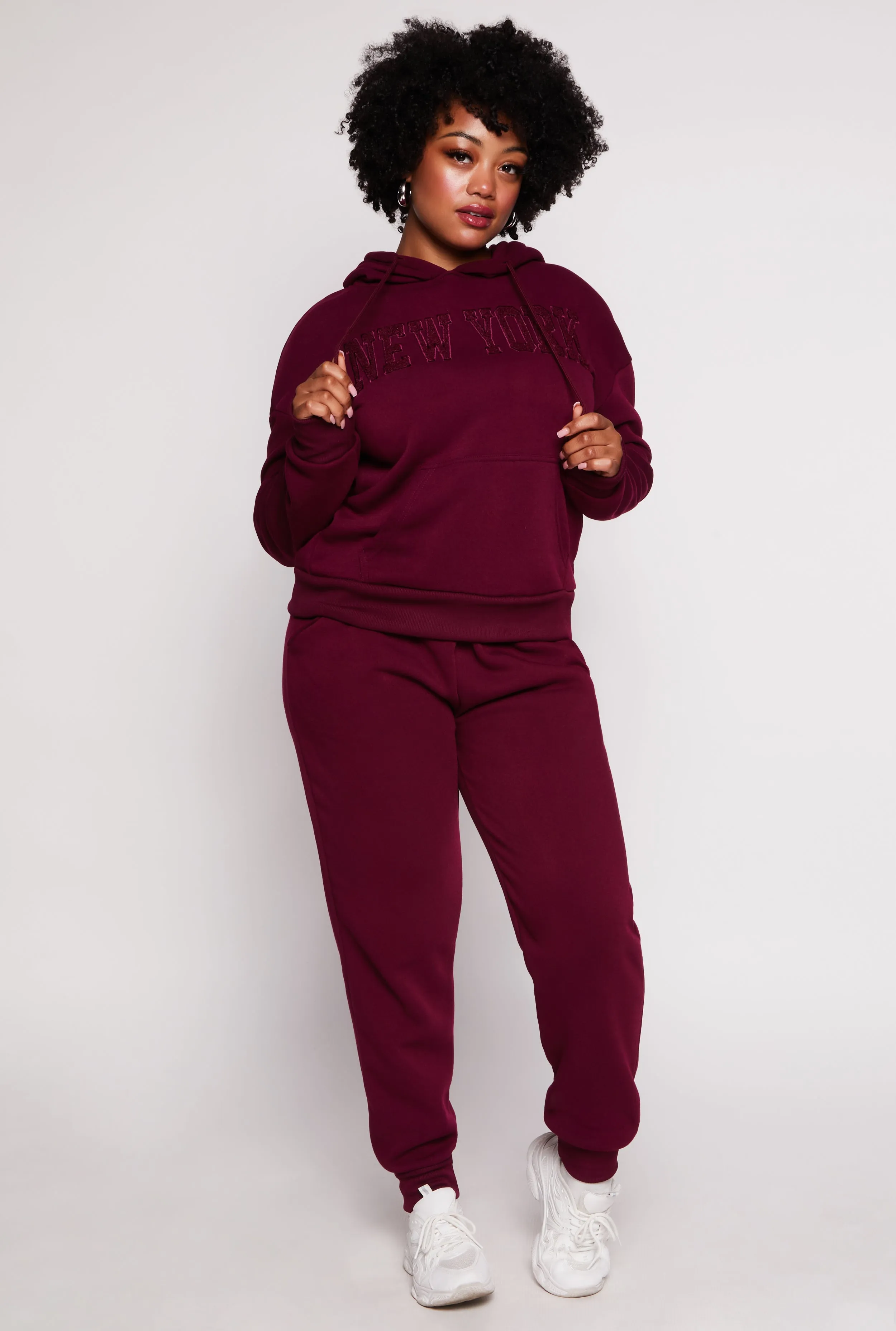 Plus Size Solid Fleece High Waist Drawstring Joggers sold by Rainbow