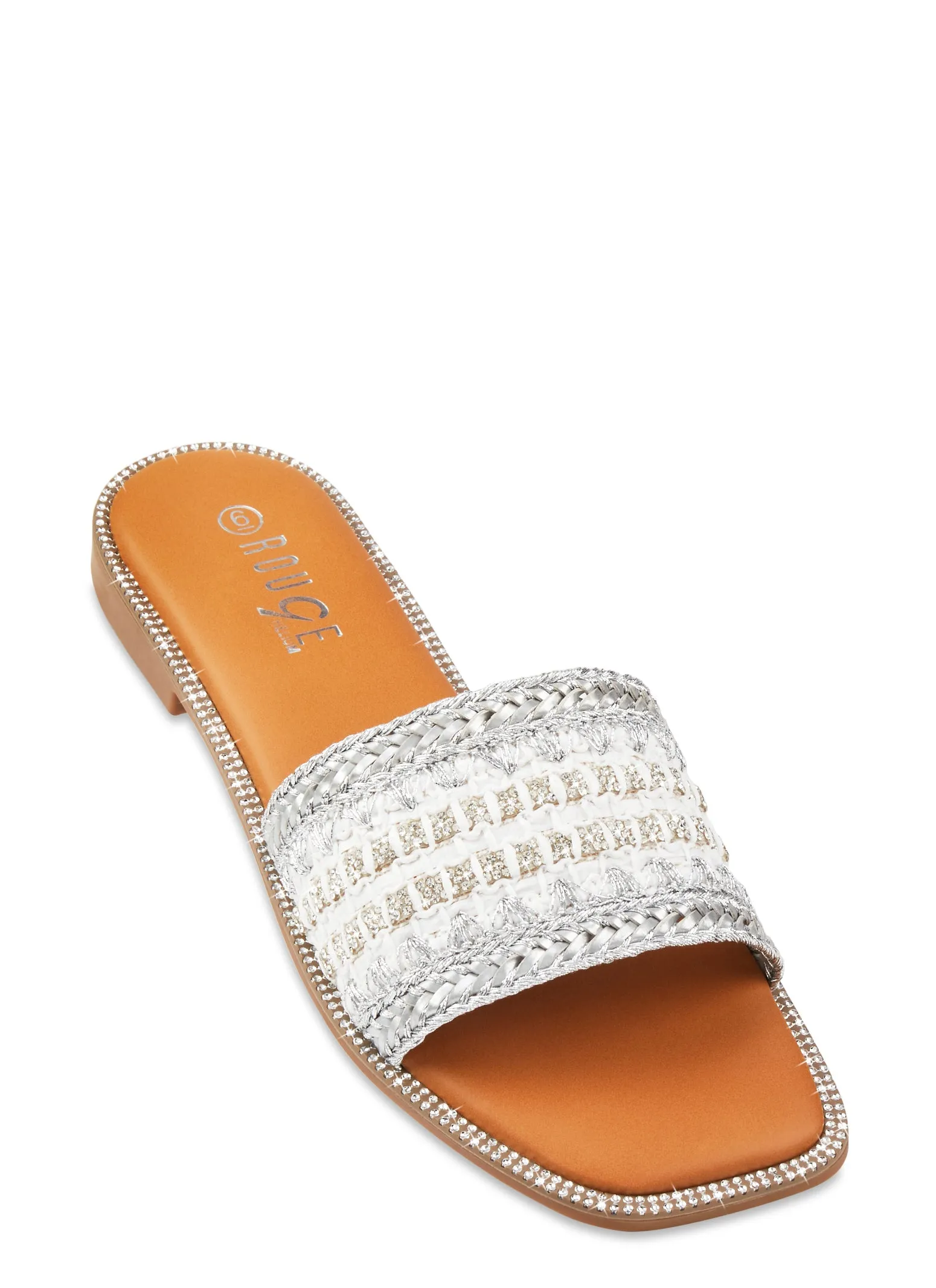 Woven Rhinestone Band Slide Sandals sold by Rainbow