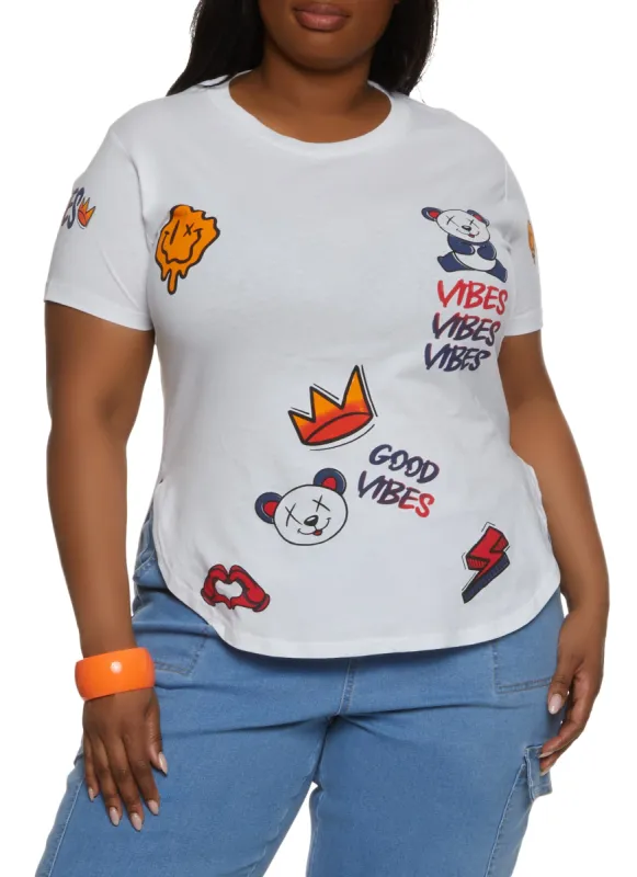 Plus Size Vibes Graffiti Graphic Tee sold by Rainbow