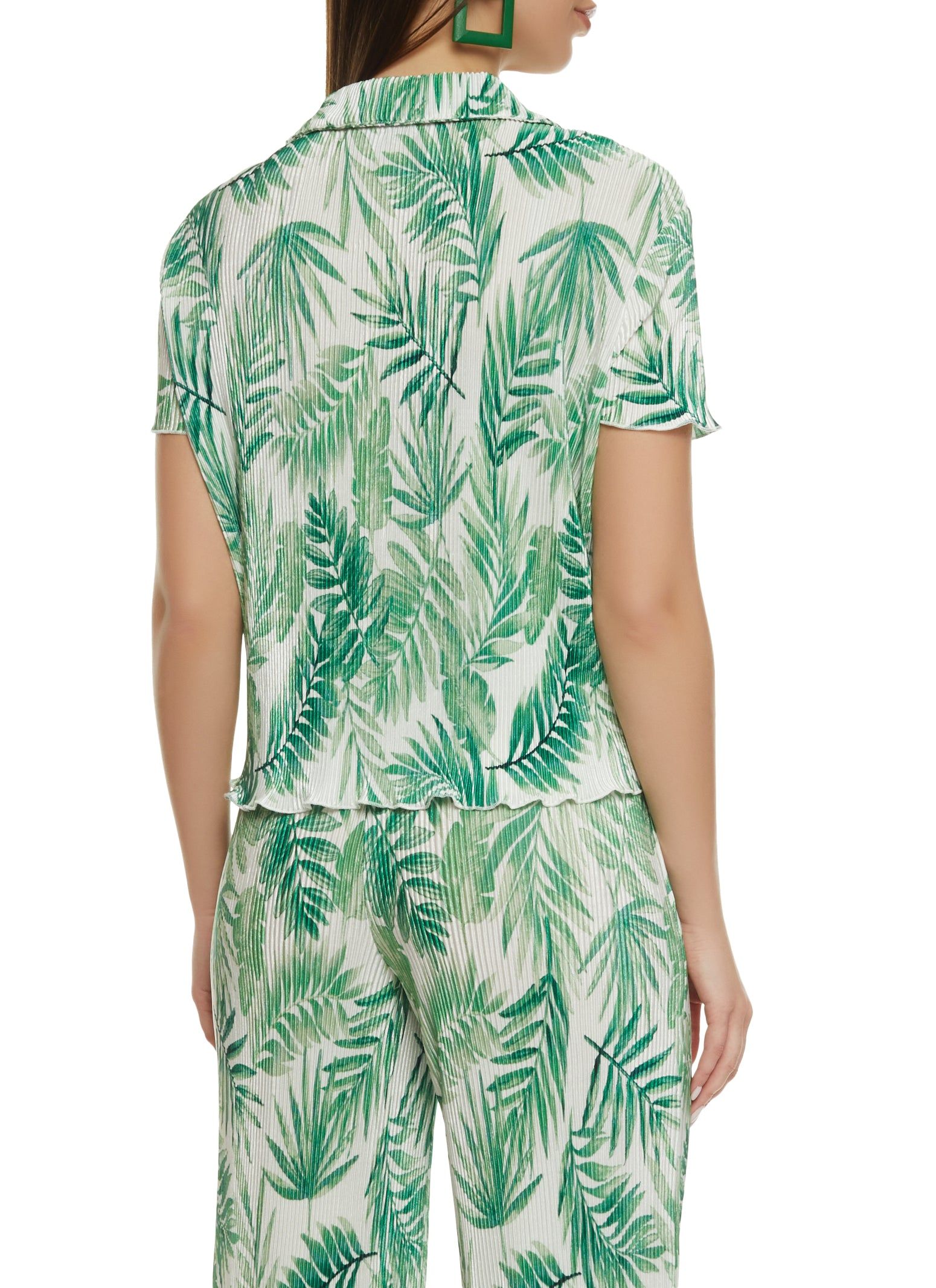 Plisse Palm Print Button Front Shirt sold by Rainbow product image thumbnail 3