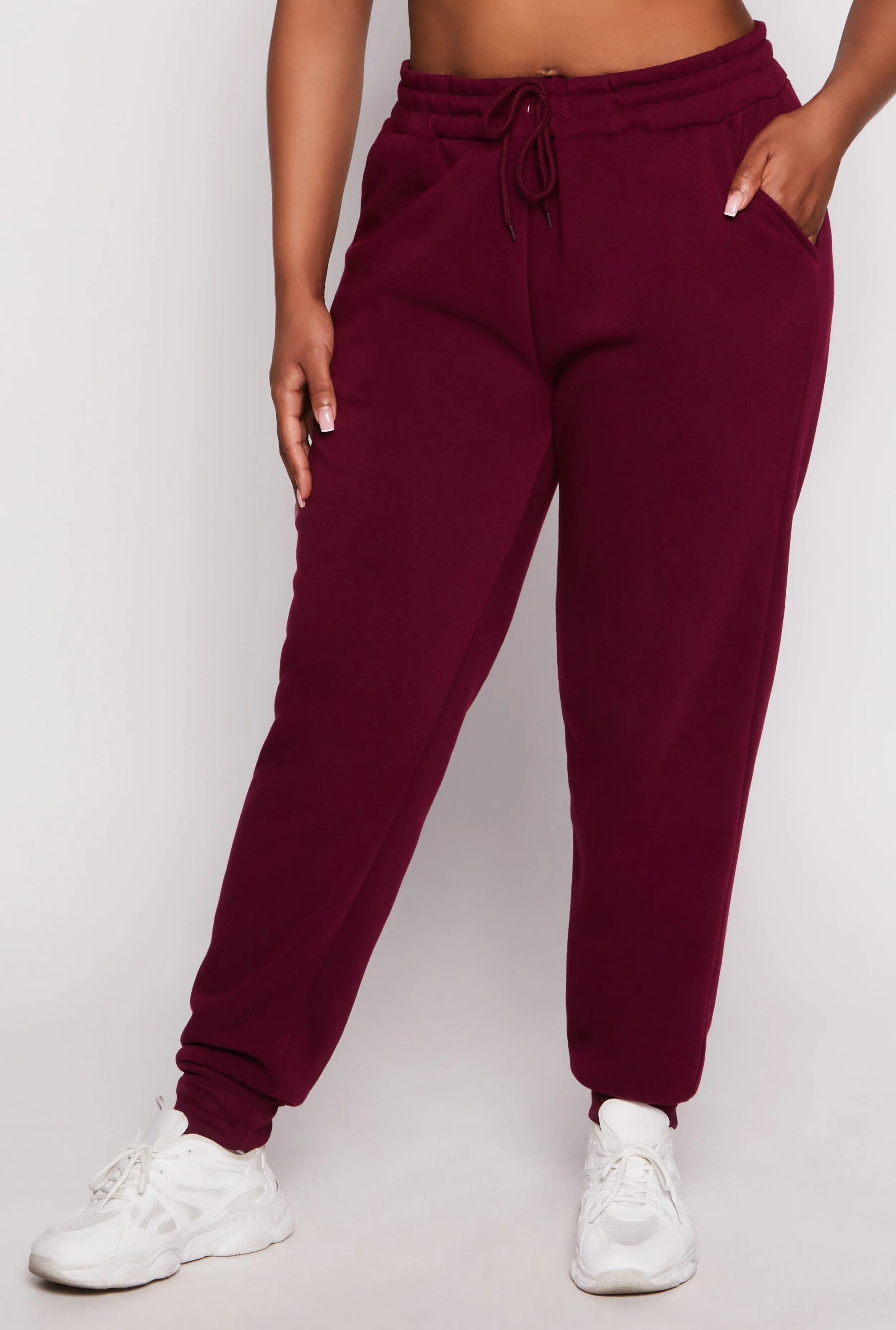 Plus Size Solid Fleece High Waist Drawstring Joggers sold by Rainbow product image thumbnail 2