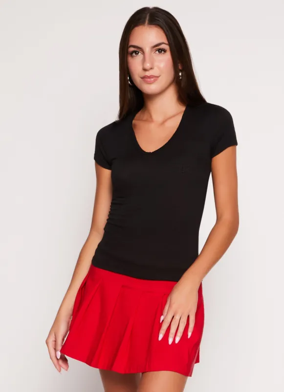 Basic Ribbed V Neck Short Sleeve Top sold by Rainbow