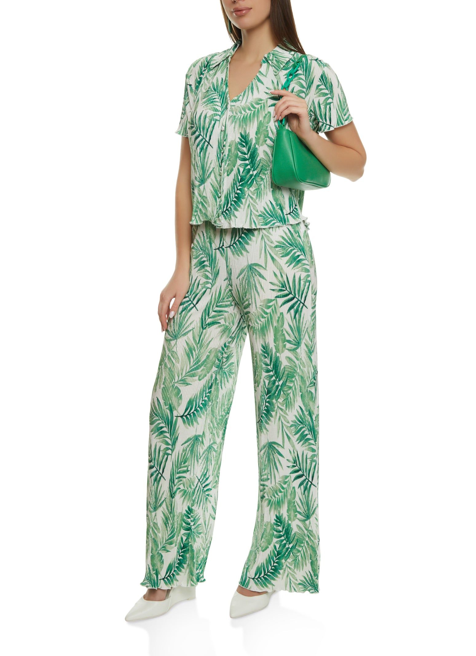 Plisse Palm Print Button Front Shirt sold by Rainbow product image thumbnail 2