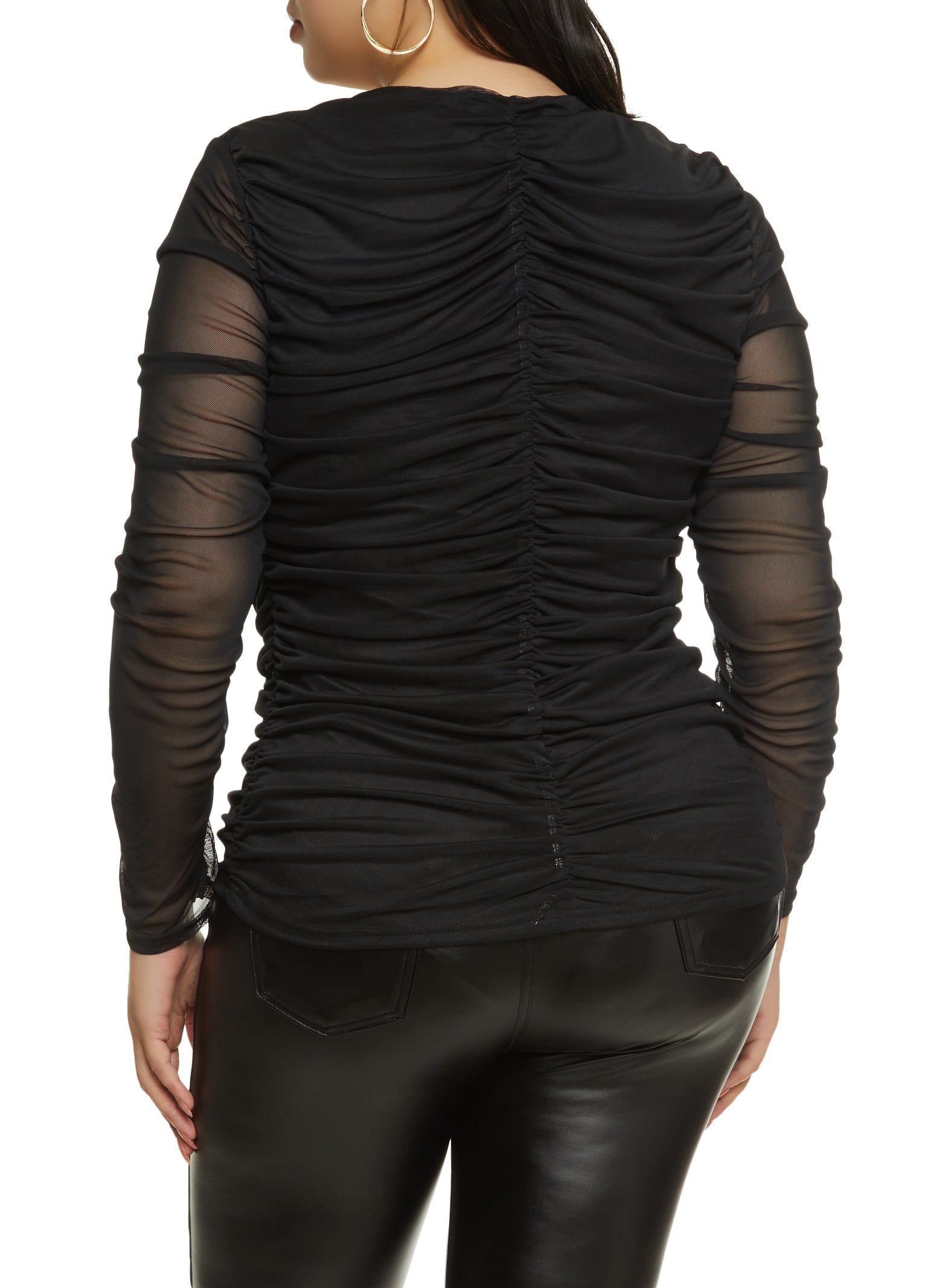 Plus Size Mesh Long Sleeve Ruched Top sold by Rainbow product image thumbnail 2