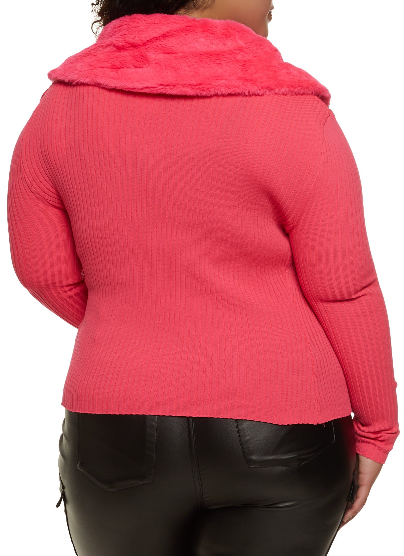 Plus Size Faux Fur Collar Tie Front Cardigan sold by Rainbow product image thumbnail 2