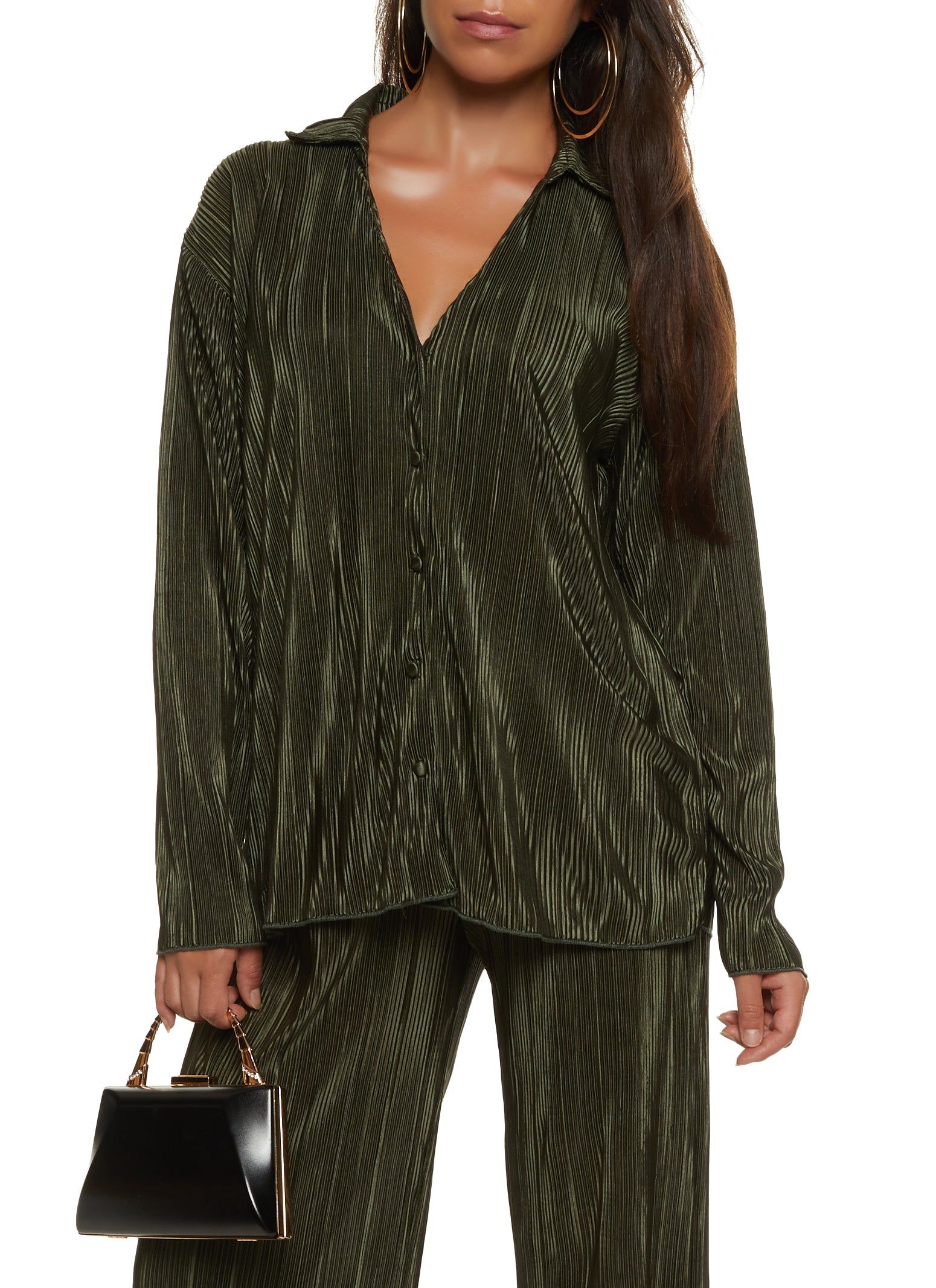 Plisse V Neck Button Front Top sold by Rainbow