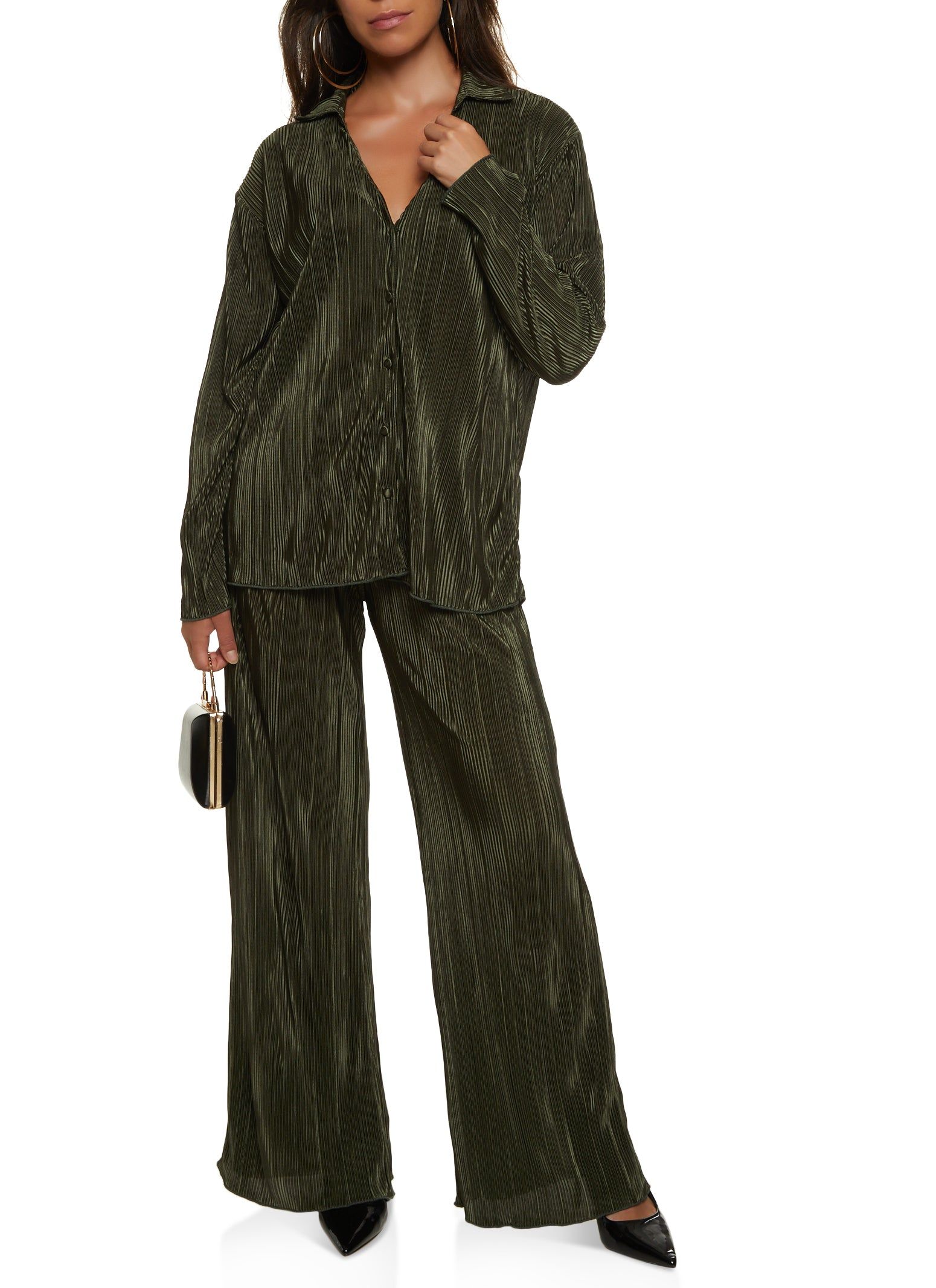 Plisse V Neck Button Front Top sold by Rainbow product image thumbnail 2