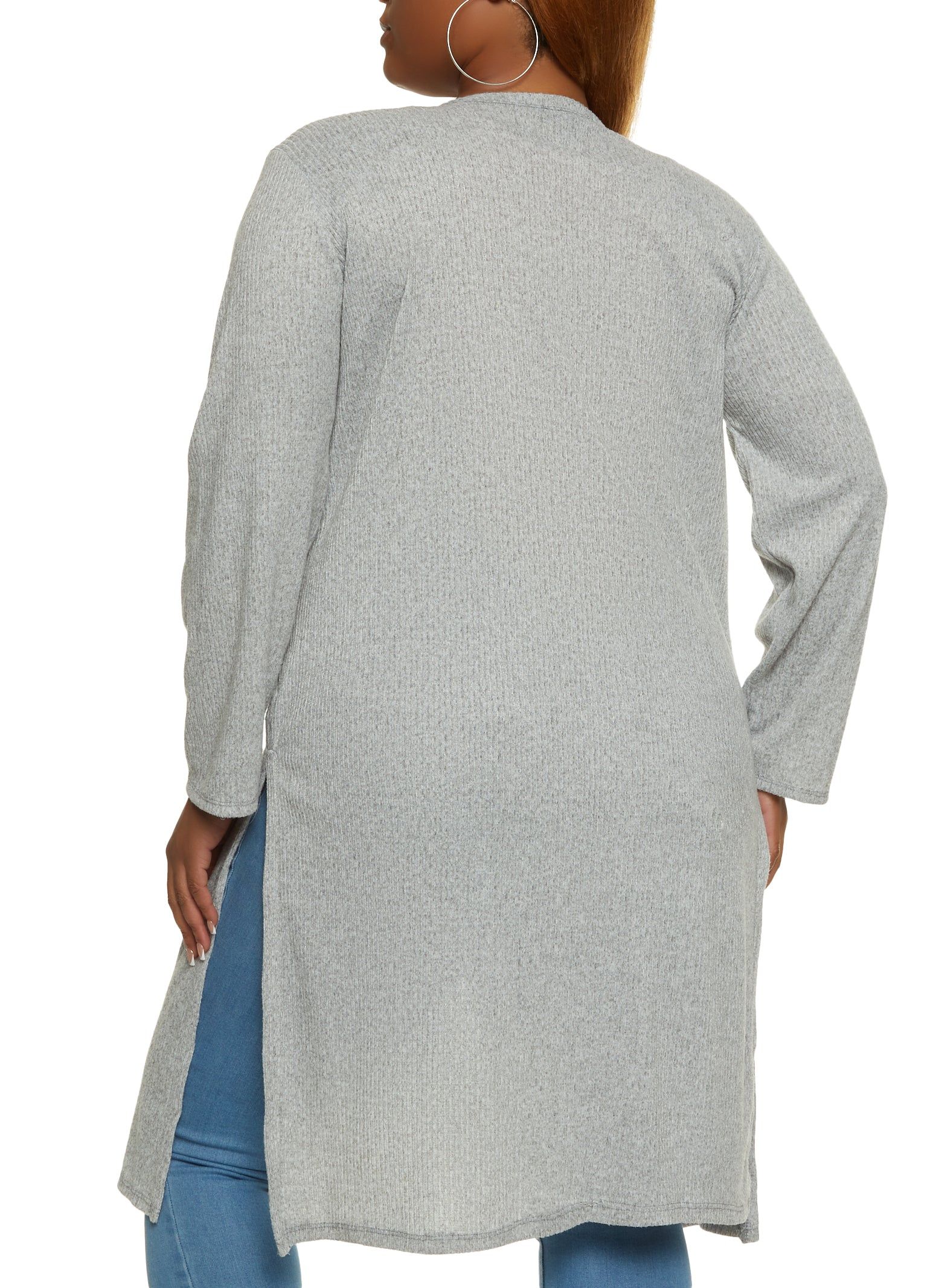 Plus Size Ribbed Knit Marled Side Slit Duster sold by Rainbow product image thumbnail 2