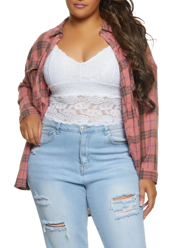 Plus Size High Low Plaid Flannel Shirt sold by Rainbow
