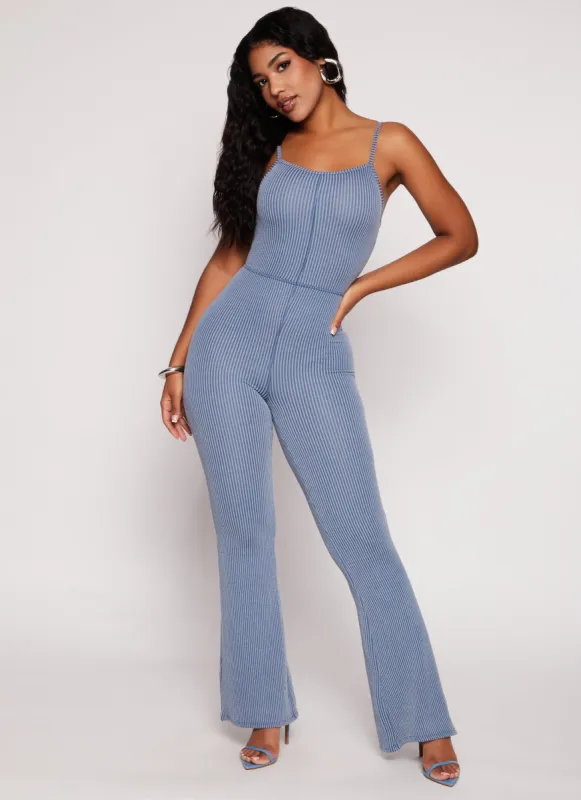 Almost Famous Ribbed Cami Flare Jumpsuit sold by Rainbow
