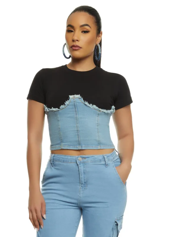 Zip Back Corset Denim T Shirt sold by Rainbow