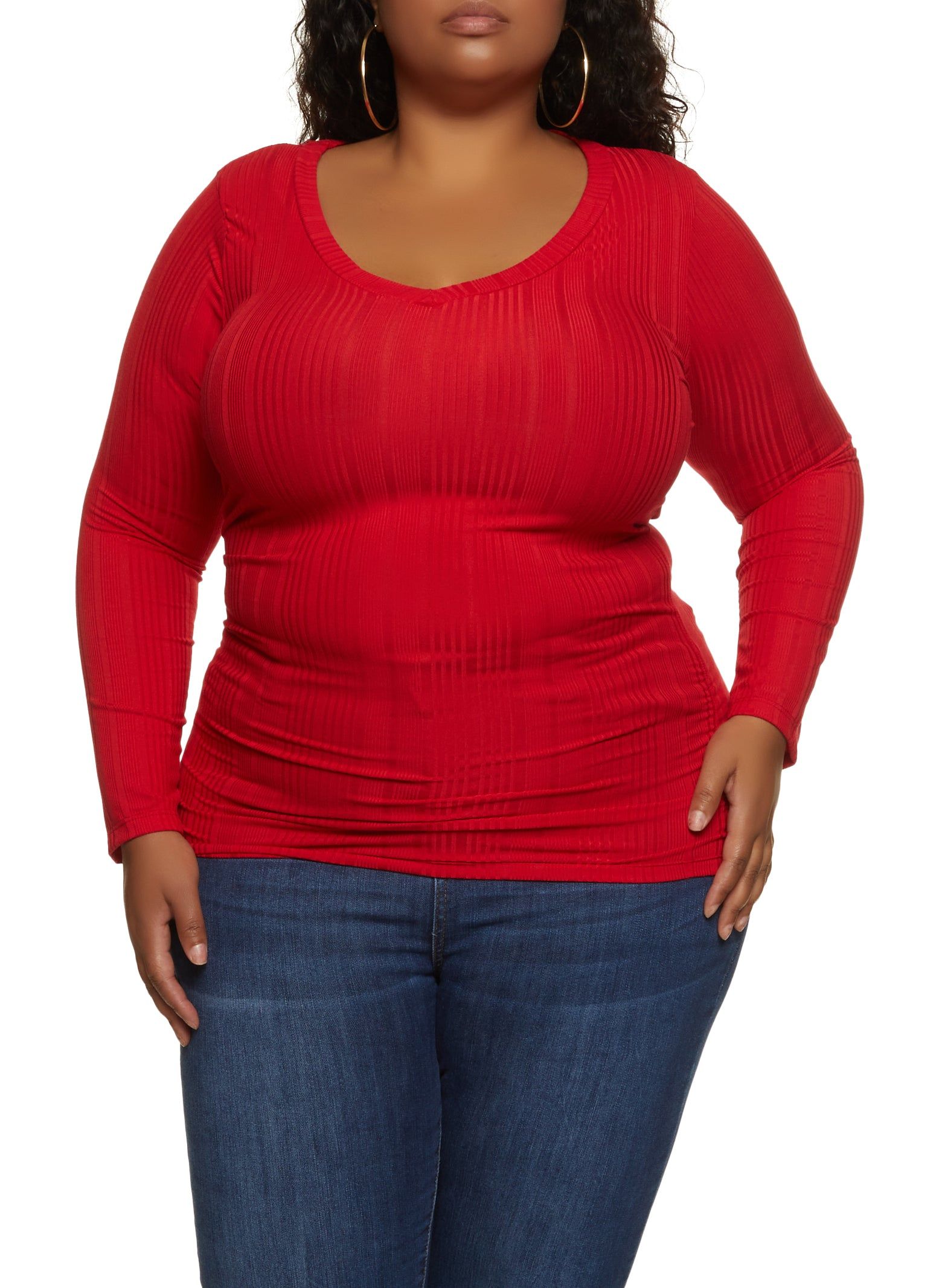 Plus Size Ribbed Knit Long Sleeve Ruched Top sold by Rainbow
