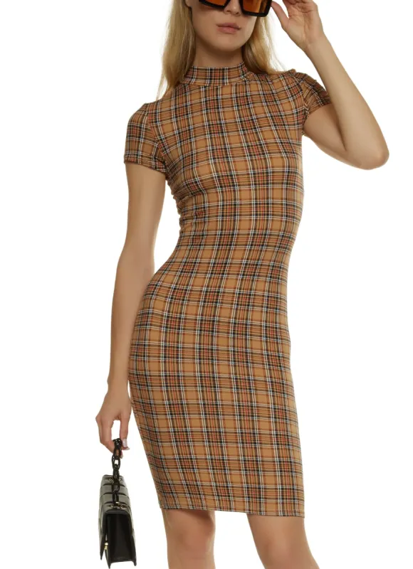 Plaid Mock Neck Bodycon Dress sold by Rainbow