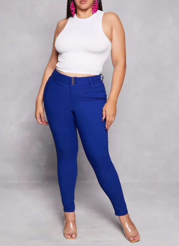 Plus Size Triple Button High Waist Skinny Leg Pants sold by Rainbow