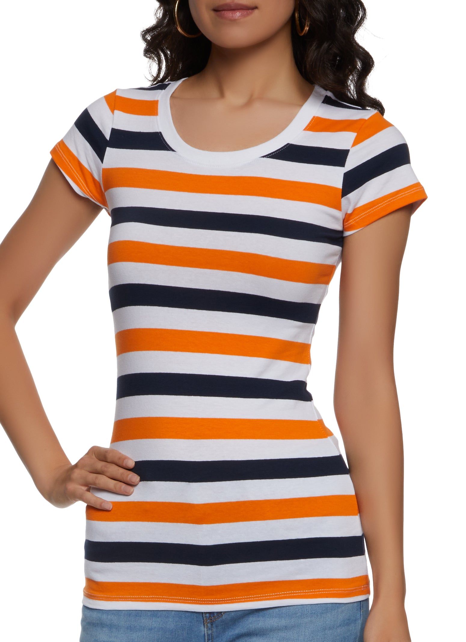 Basic Stripe Crew Neck Tee sold by Rainbow