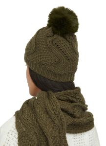 Pointelle Knit Scarf and Pom Pom Beanie with Gloves sold by Rainbow